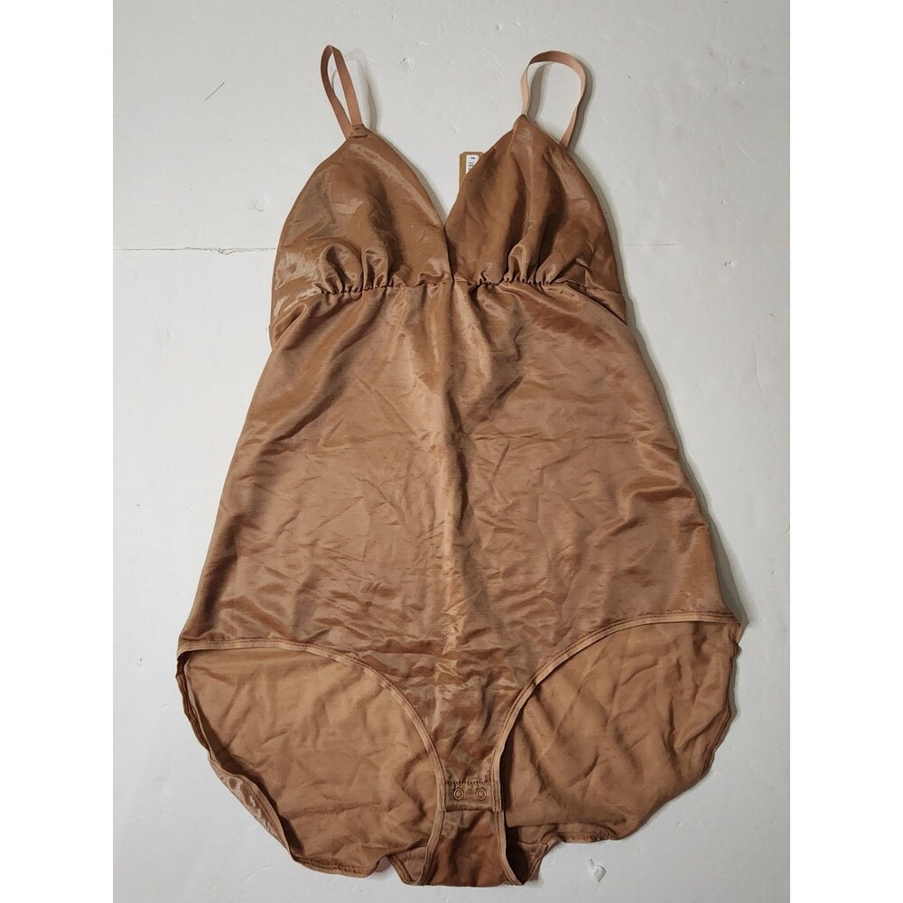 Skims Simply Bare Shine Bodysuit Brief With Snaps Womens 2X Sienna Silky Satiny
